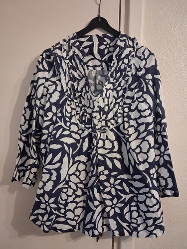Ladies linen navy white tunic - ladies, navy/white