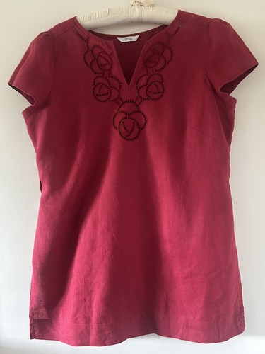 Red linen tunic top s - red, m&s